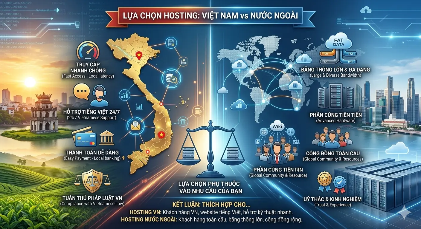 Nên dùng hosting Việt Nam hay nước ngoài?