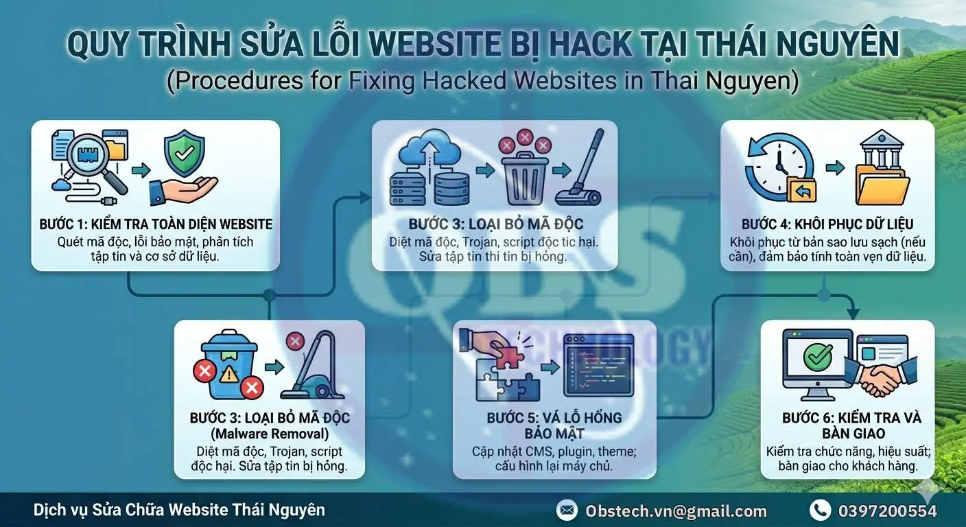 Quy trình sửa lỗi website bị hack tại Thái Nguyên